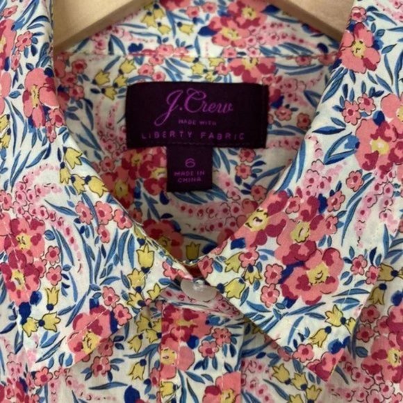 J.Crew x Liberty 6 Popover Shirt Swirling Petals Pink Red Blue Yellow - Picture 2 of 13